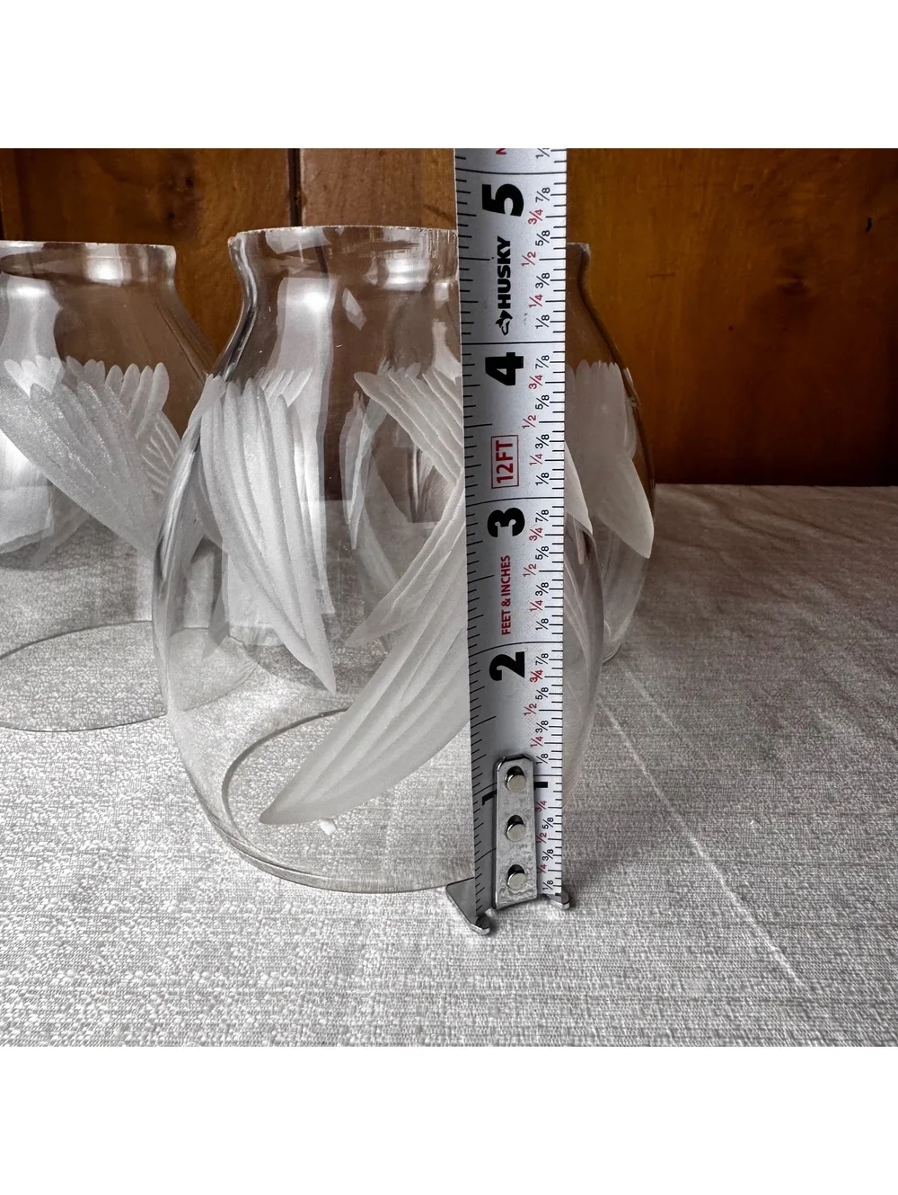 Set of 3 Windswept Crystal Glass Fan Shades 2.25 Fitter Frosted Etched Leaf